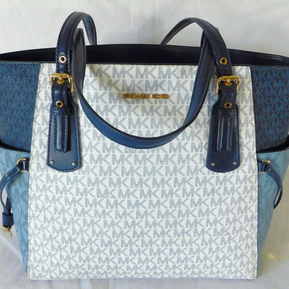 Michael Kors Large Blue Signature "C" Patchwork Tote Bag Handbag Purse